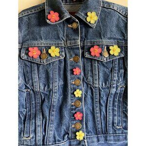 Brittania Sz 5-6 Girl’s Denim Blue Jean‎ Jacket Flower Accents Made in the USA